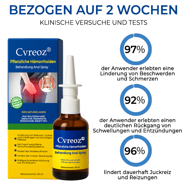 Cvreoz® Erweiterte Pflanzliche Hämorrhoiden Behandlung Anal Spray